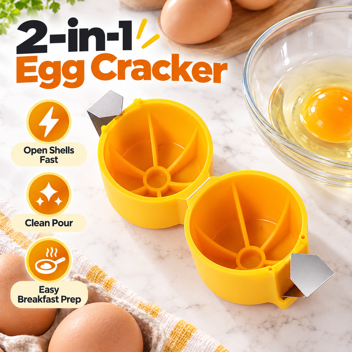 2-in-1 Egg Cracker & Shell Opener – Quick, Clean & Easy